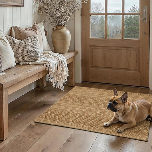 MatEssenz 2x3 Textured Washable Entry Rug, Natural Woven Low-Profile Door Mat with Non-Slip TPR Backing, Brown, for Entryway, Kitchen, Laundry Room