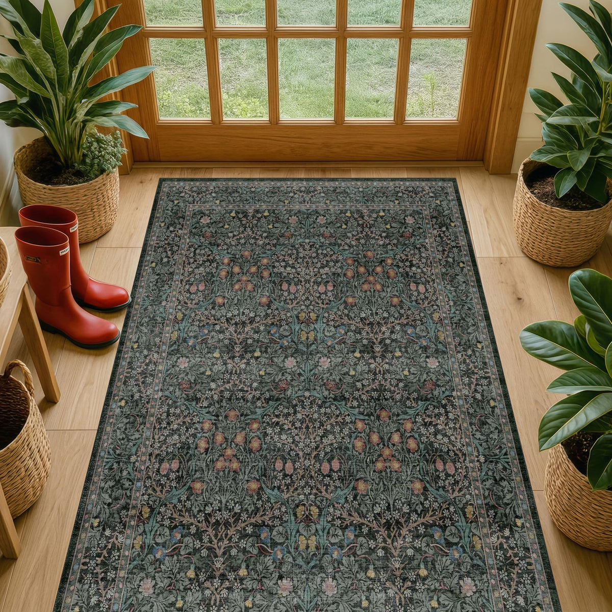 Washable Plum Purple Runner Rug 2x6 - Boho Rug Runner for Bathroom, Kitchen, Indoor Entryway, Low Pile Violet Carpet for Bedroom Bedside, Laundry Room, Hallway Mats for Floor, Stain Resistant