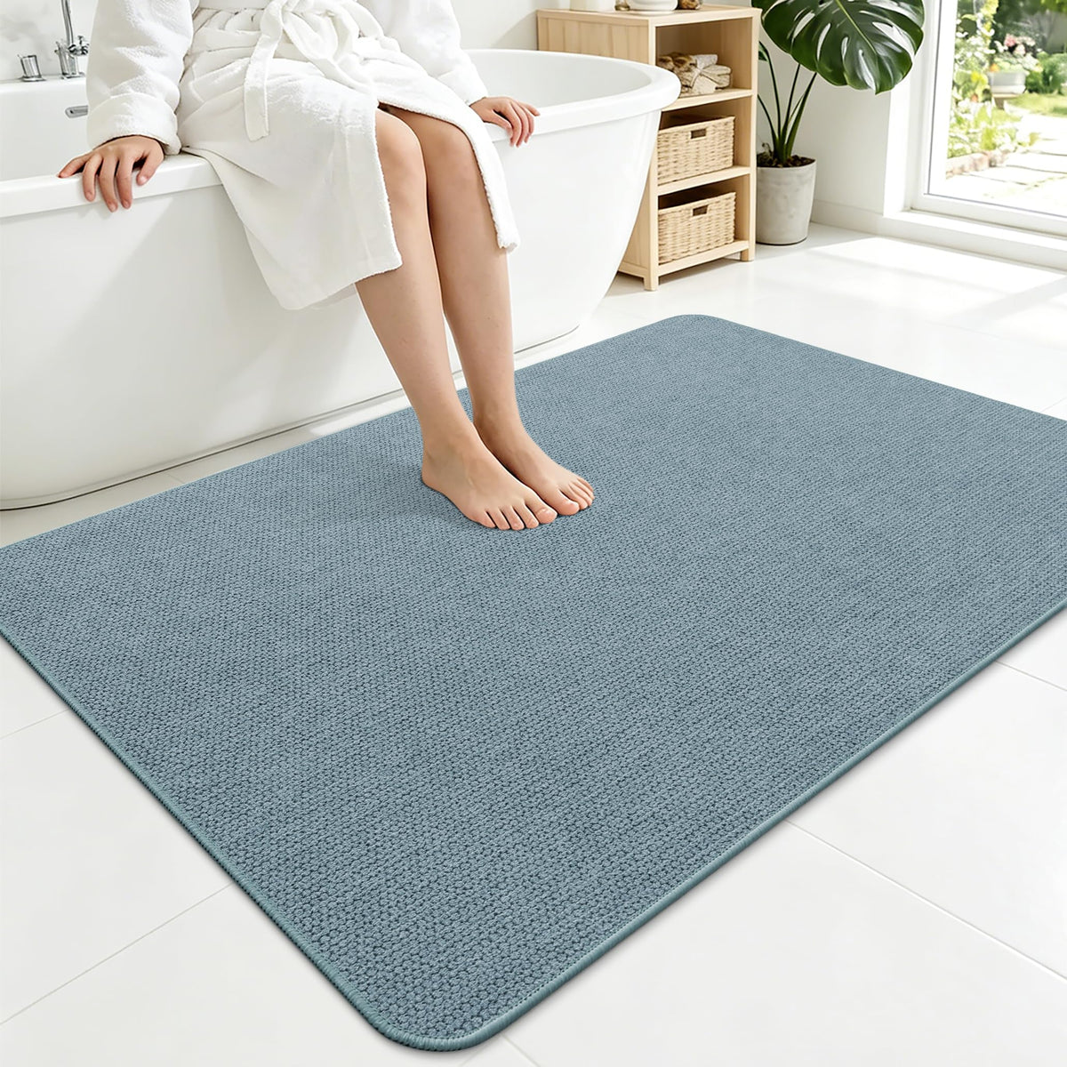 Smiry Ultra Thin Bath Mat 30X20, Non Slip Rubber Washable Bathroom Rugs