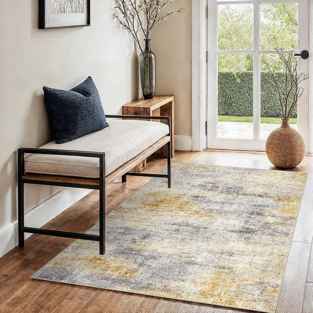 2x5 Runner Rug Washable Moroccan: Non Slip Kitchen Long Floor Mat Beige