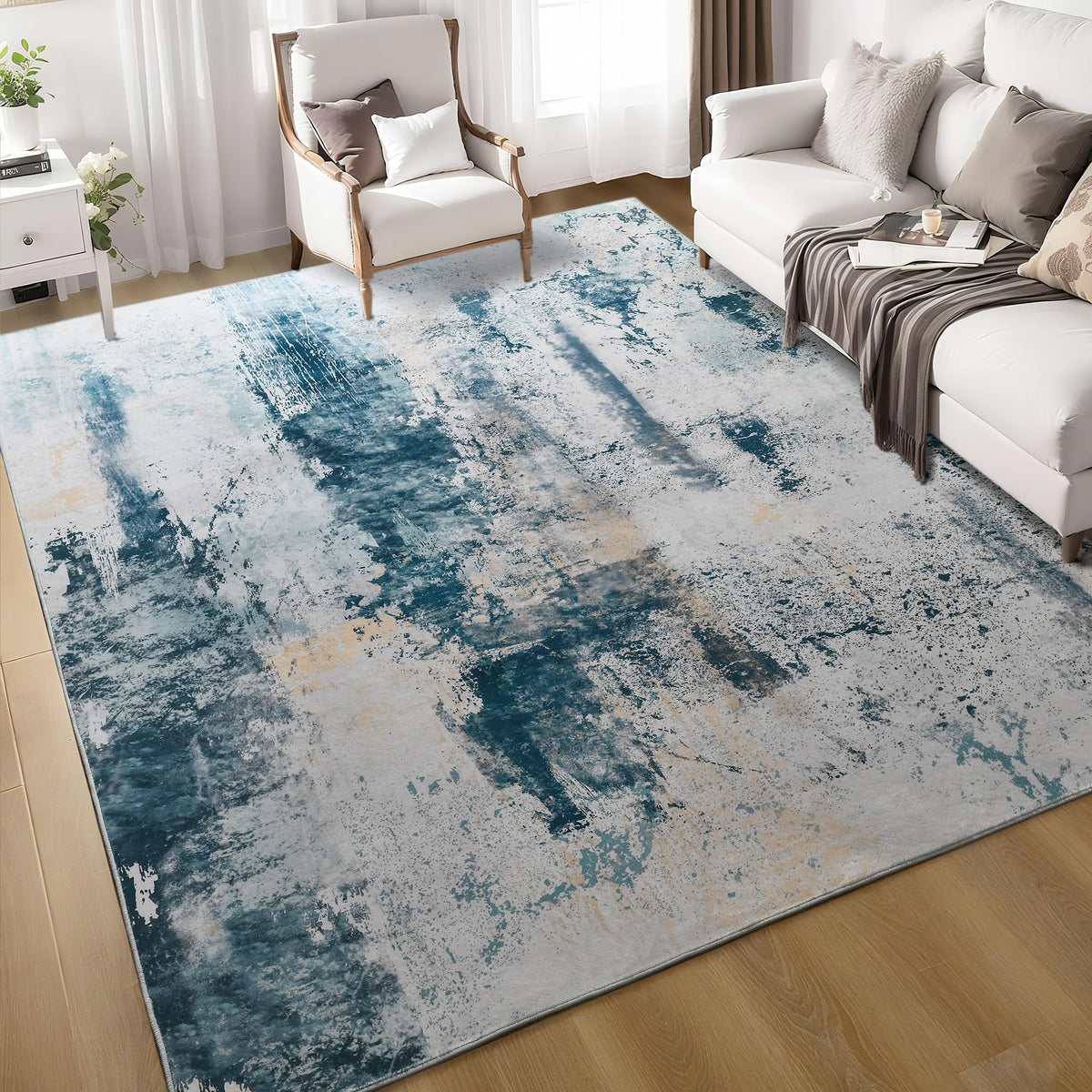Ompaa 2x6 Rug Runners for Hallways Kitchen Runner Rug Non Slip Washable Grey Long Runner Rugs with Rubber Backing Soft Abstract Carpet Runner for Hallways, Kitchen, Bedroom, Bathroom, Entryway