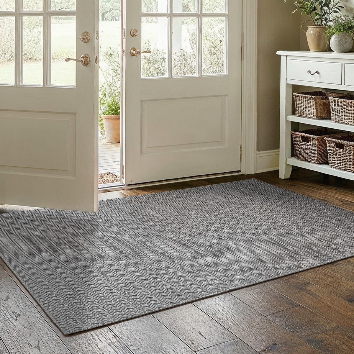MatEssenz 2x4 ft Faux Linen Accent Rug, Washable Woven Textured Small Area Carpet for Bedside Porch, Slip Resistant Gel Backing Indoor Floor Mat for Bedroom Dorm, Khaki