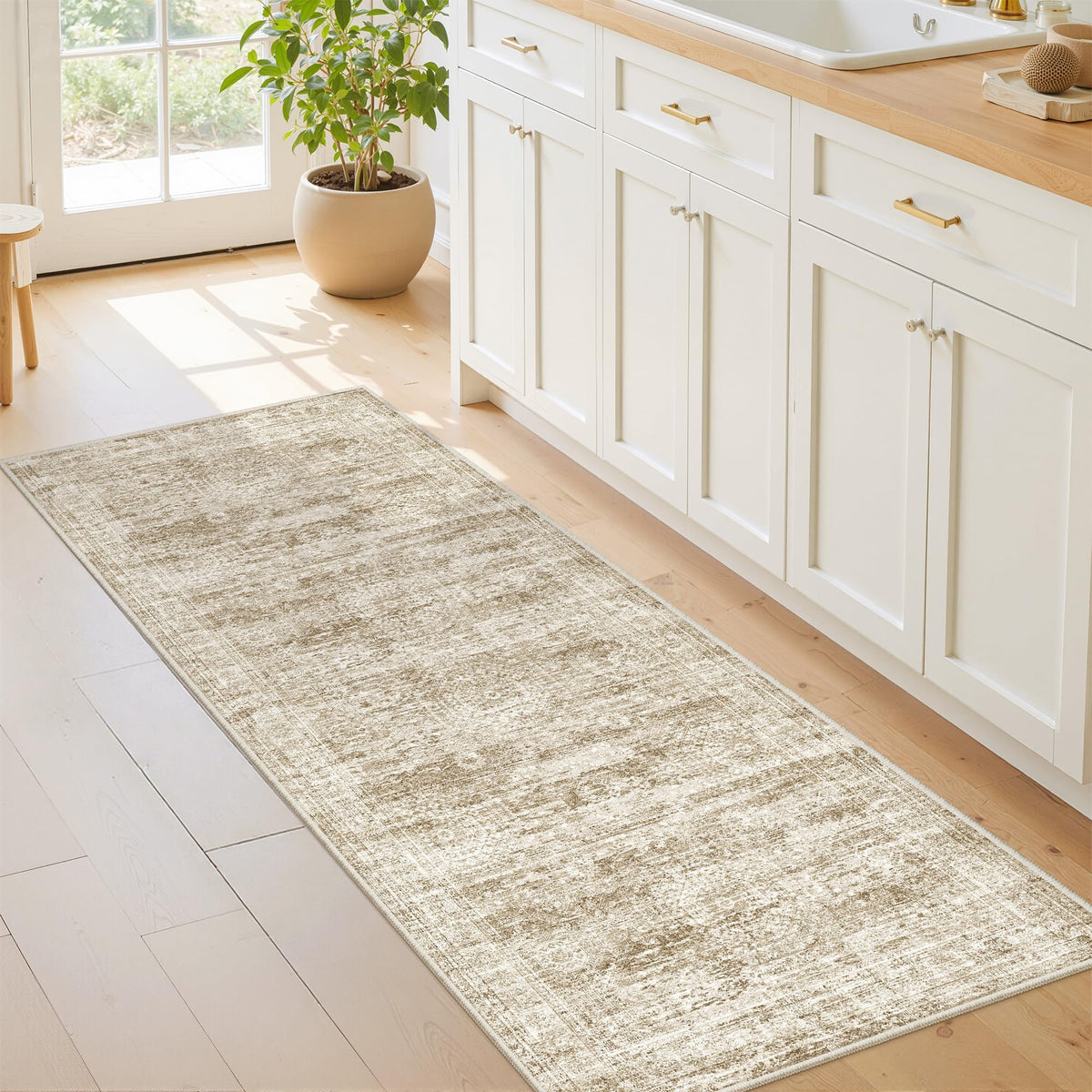 2x8 Runner Rug Non Slip,Washable Hallway Runner Rug,Beige
