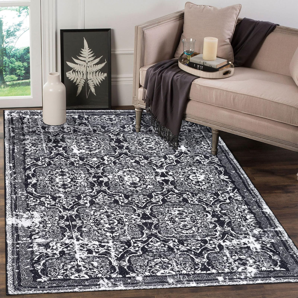 Vaukki Hallway Runner 2x6 ft, Grey Vintage Shaggy Soft Kitchen Rug
