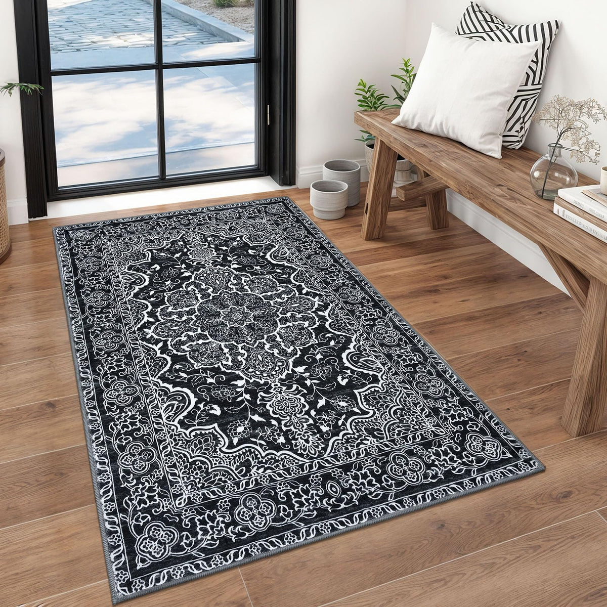 KUTA Entryway Rugs Indoor Washable Small Area Rug 2x3 Blue Entrance Carpet