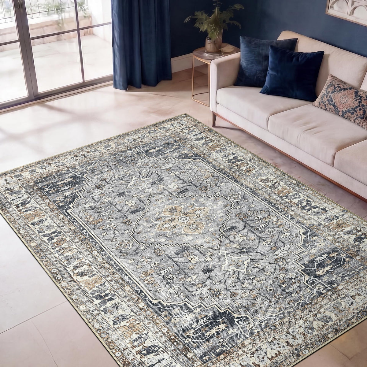 Keen Home Design Vintage Washable Entryway Rug, Non-Slip Low Pile, 2x3
