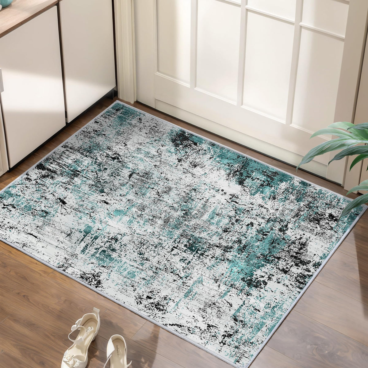 Ciicool Washable Area Rug 2x3 Entryway Rug, Modern Abstract Entry Mat Navy