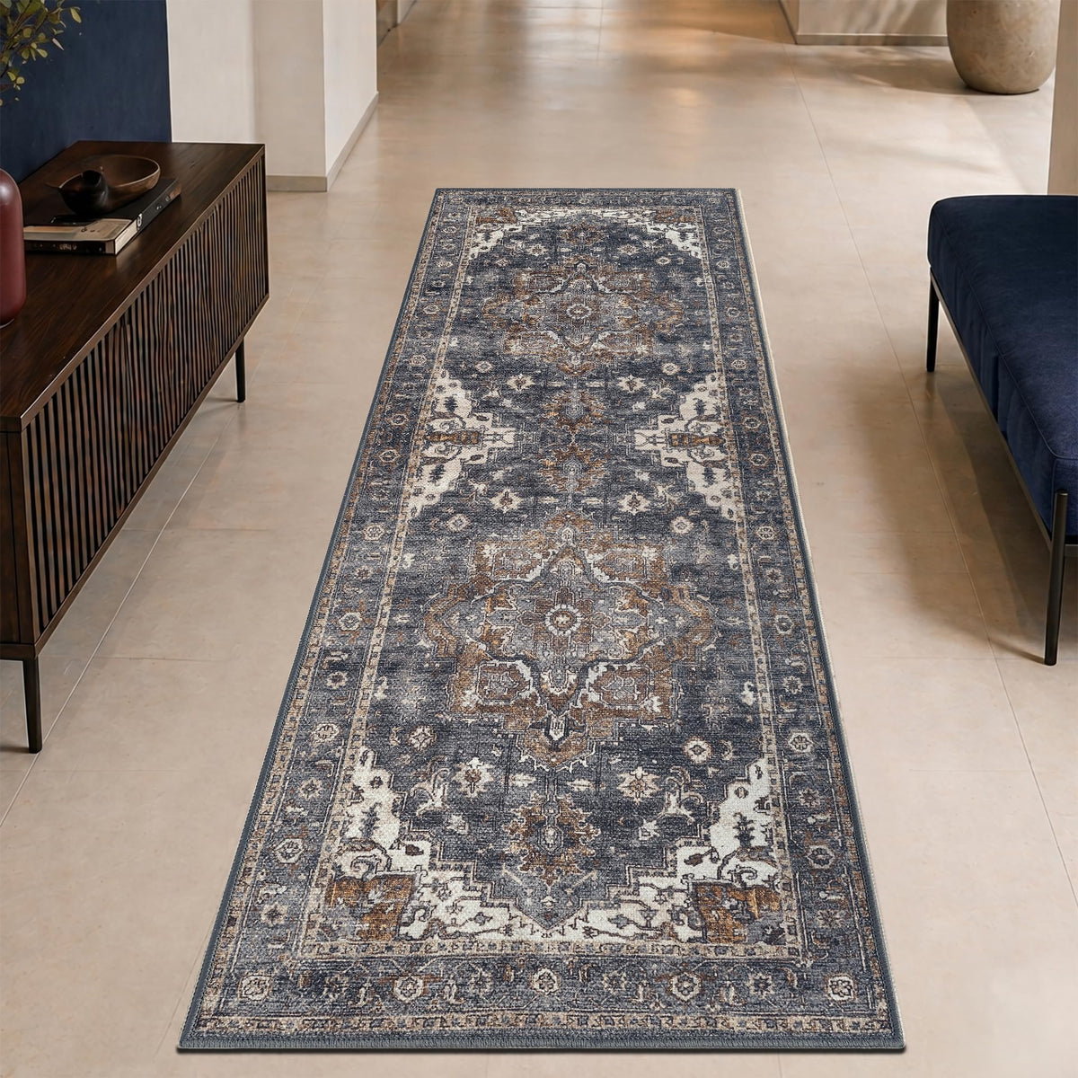 Keen Home Design Vintage Washable Entryway Rug, Non-Slip Low Pile, 2x3
