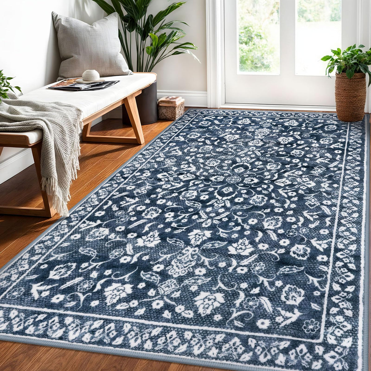 Vintage Washable Entryway Rug 2x3 Small Area Rug Non Slip Door Mat