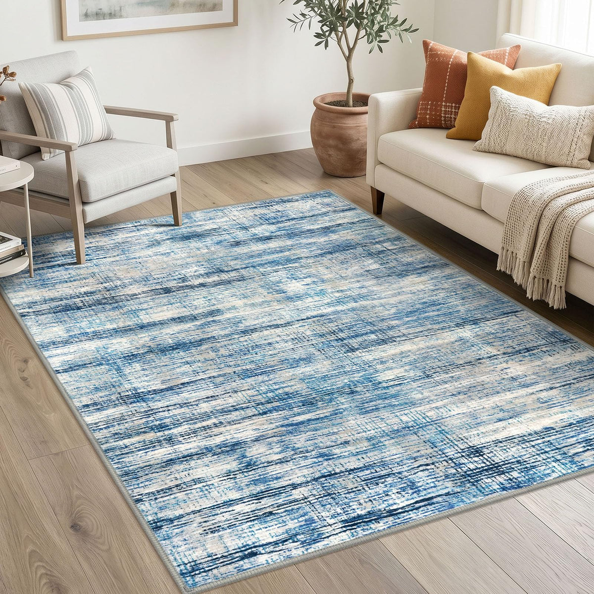 KOZYFLY Abstract Entryway Rug 2x3 Washable Door Mat Indoor Blue Beige