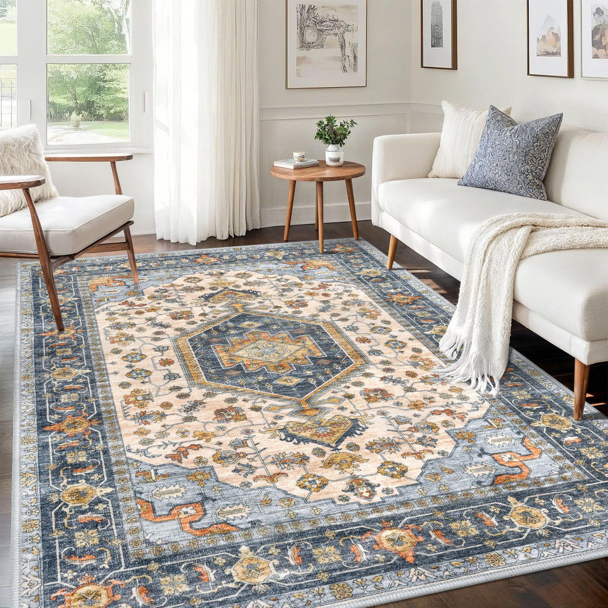 KUTA Entryway Rugs Indoor Washable Small Area Rug 2x3 Blue Entrance Carpet