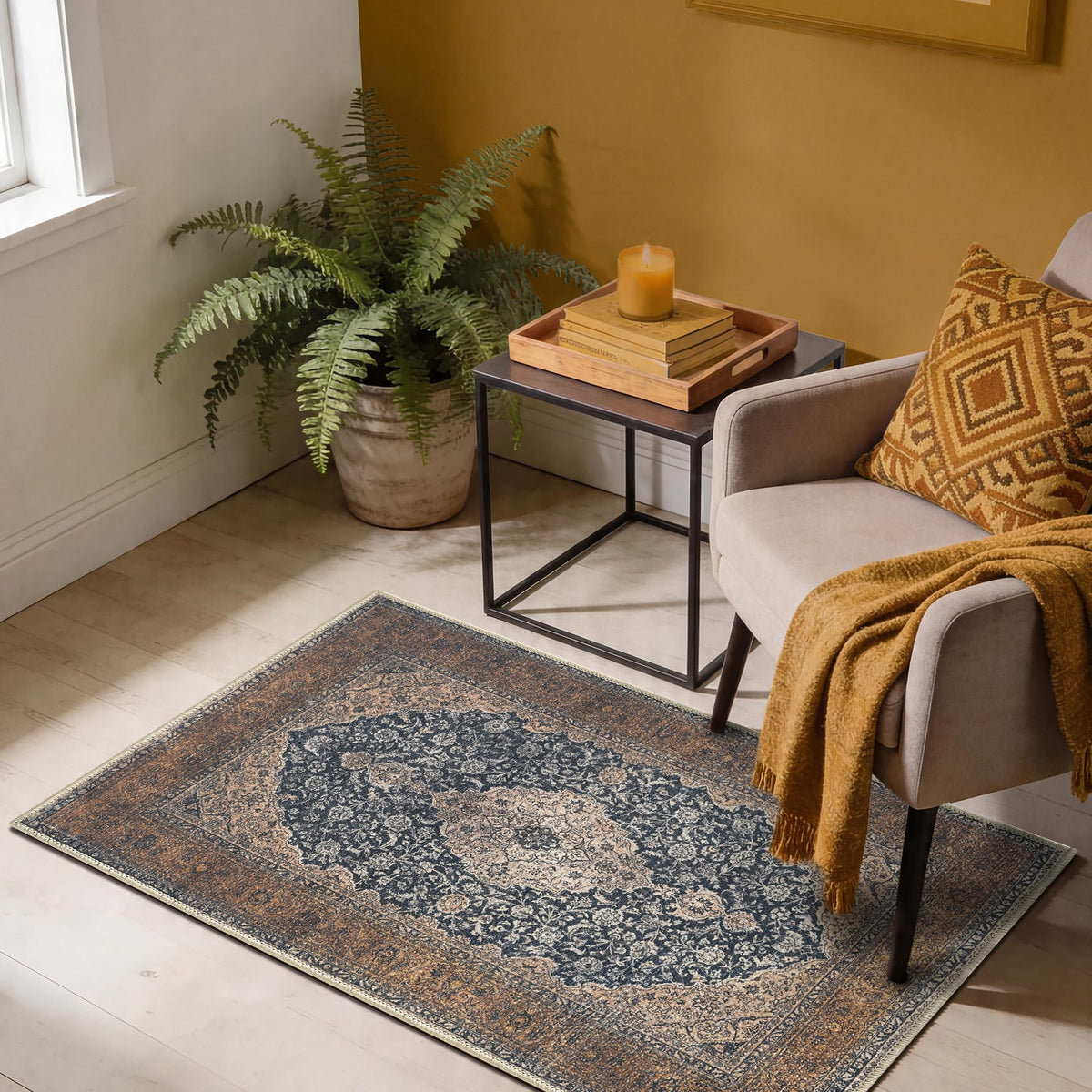 Keen Home Design Vintage Washable Entryway Rug, Non-Slip Low Pile, 2x3