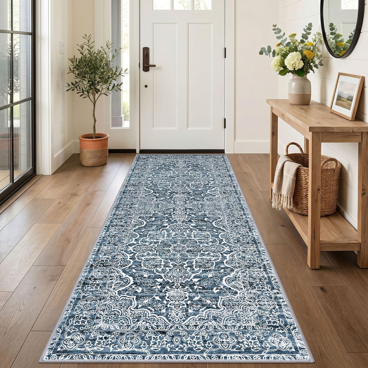 KUTA Entryway Rugs Indoor Washable Small Area Rug 2x3 Blue Entrance Carpet