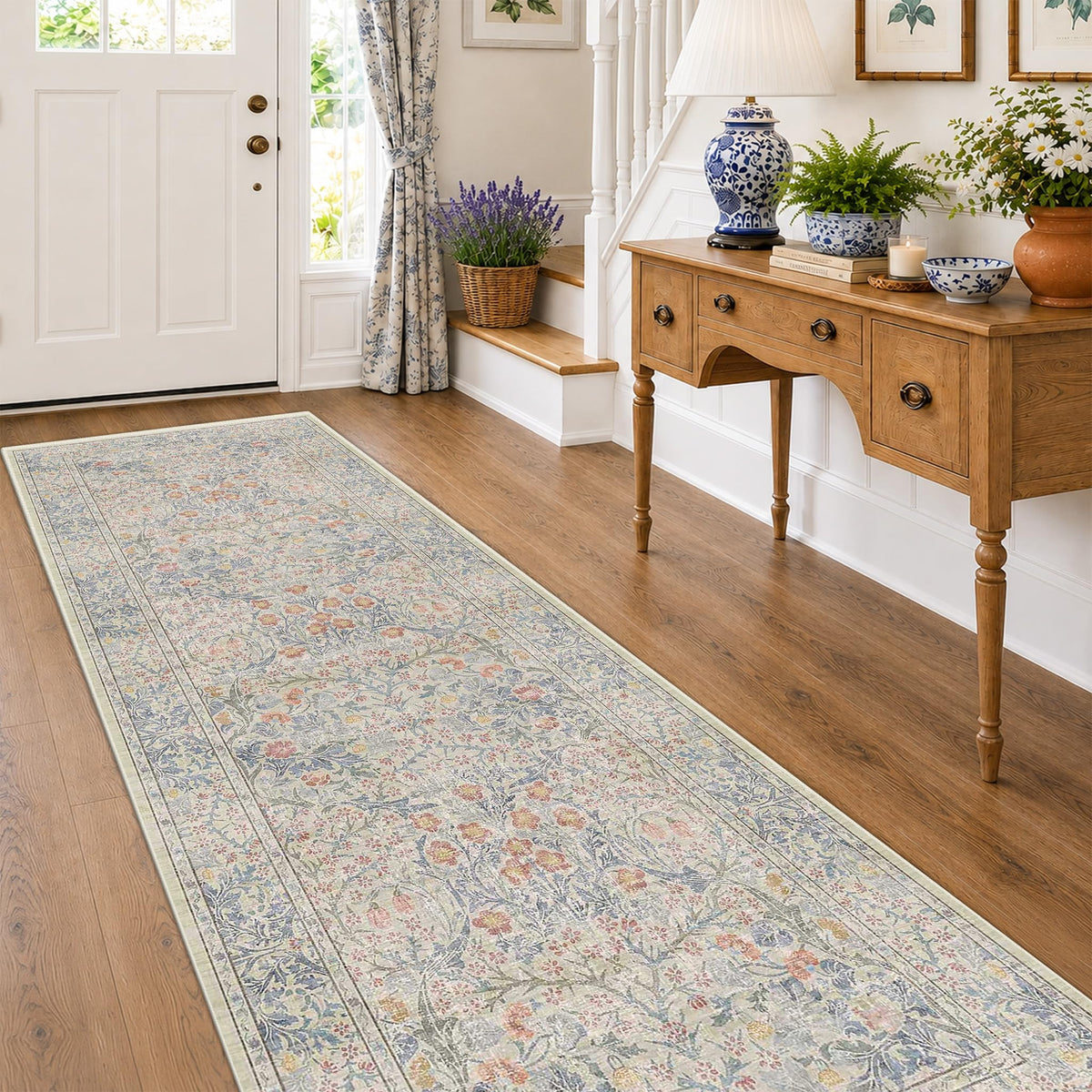 Washable Plum Purple Runner Rug 2x6 - Boho Rug Runner for Bathroom, Kitchen, Indoor Entryway, Low Pile Violet Carpet for Bedroom Bedside, Laundry Room, Hallway Mats for Floor, Stain Resistant