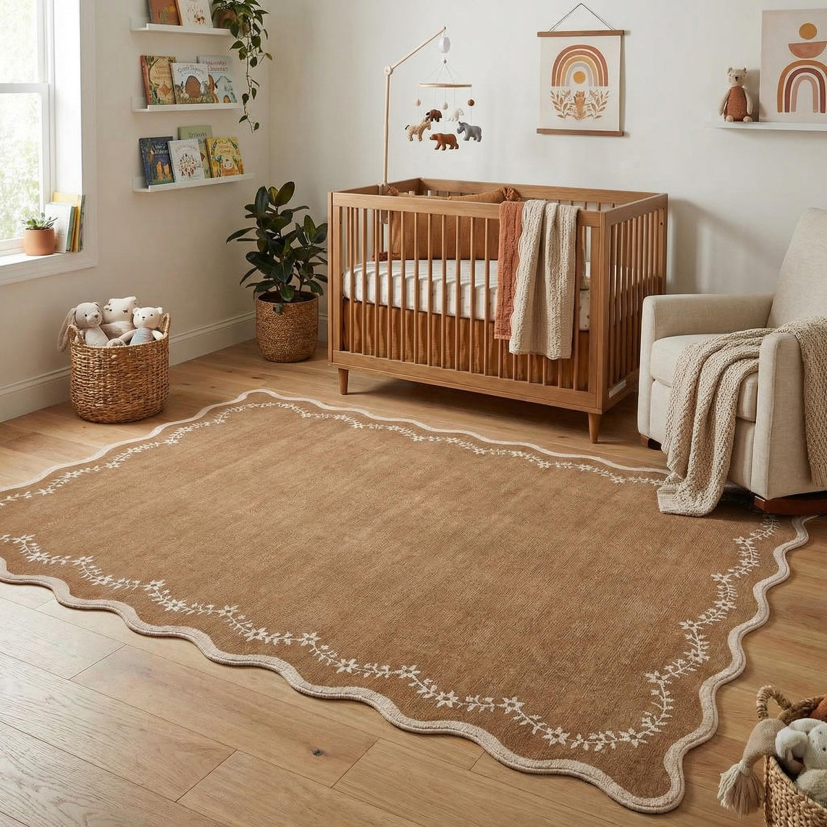 GarveeHome 3x5 Scalloped Washable Area Rug Non Slip Bedroom Entryway Rug
