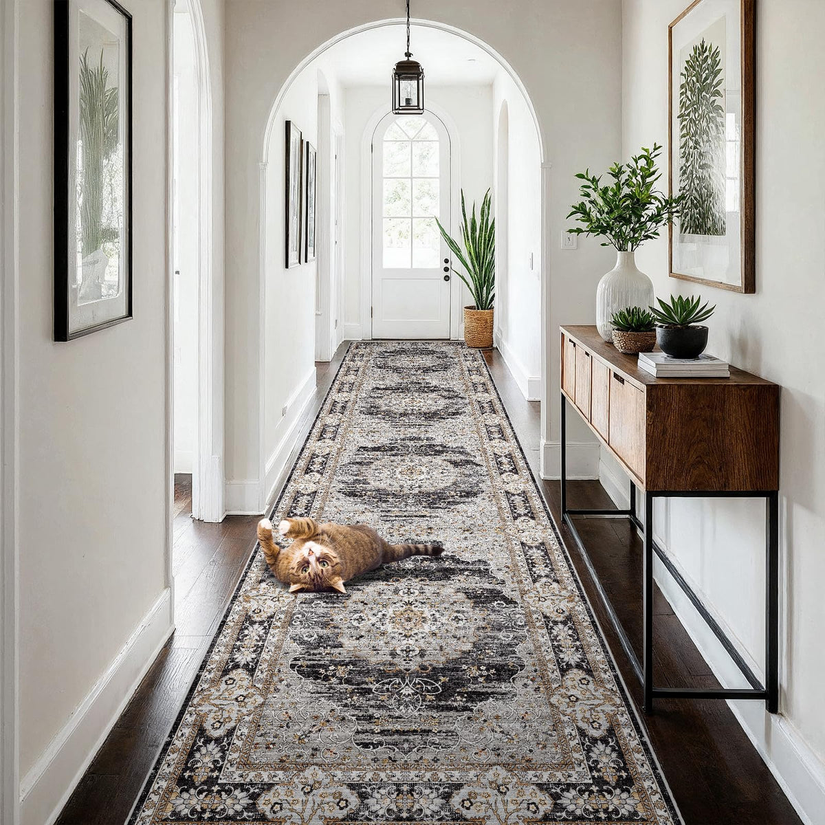 2x3 Washable Entryway Area Rug - Non-Slip Boho Throw Rugs Beige Gray