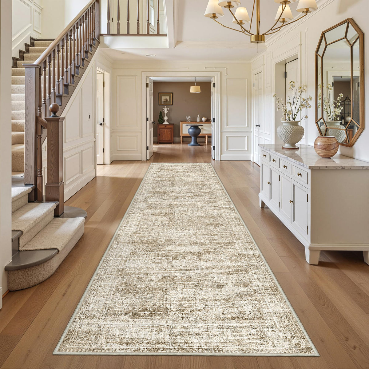 2x8 Runner Rug Non Slip,Washable Hallway Runner Rug,Beige
