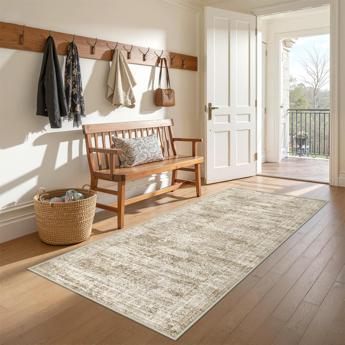 2x8 Runner Rug Non Slip,Washable Hallway Runner Rug,Beige