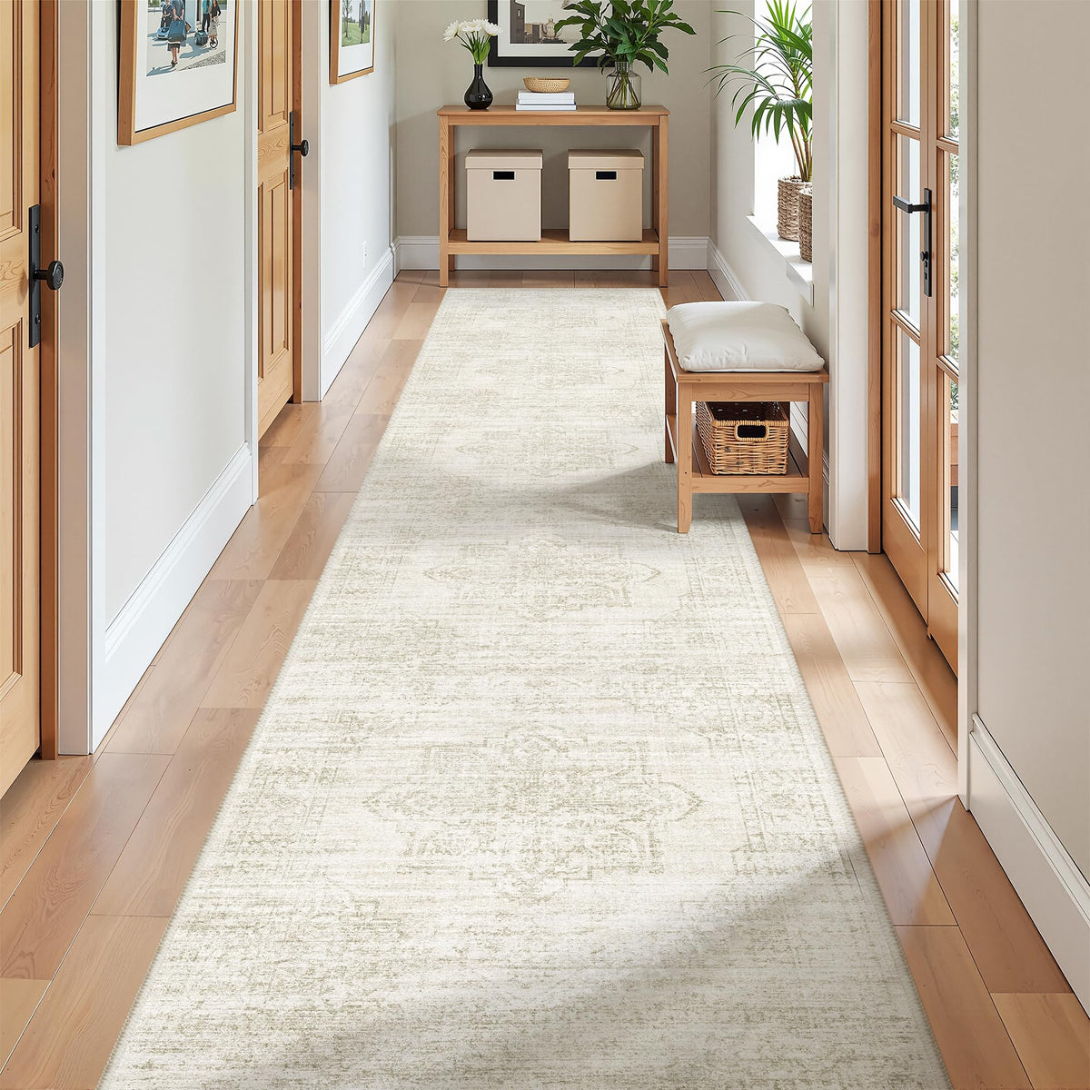 2x8 Runner Rug Non Slip,Washable Hallway Runner Rug,Beige