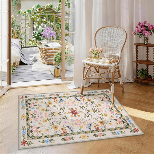 Vintage Floral Rug for Young Women: Soft 2x3 Washable Mat for Entryway