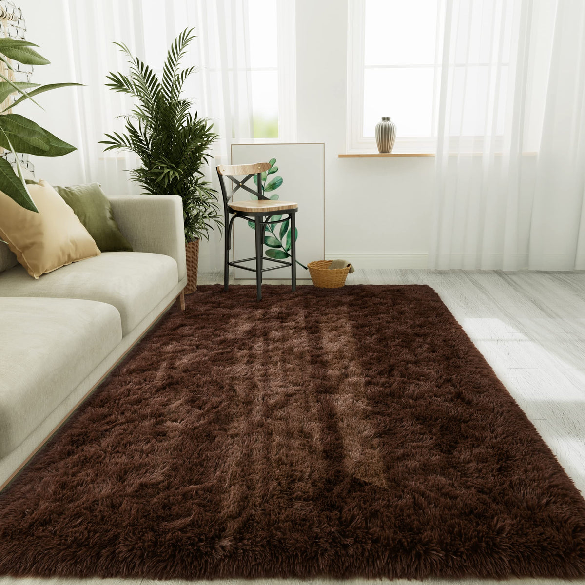 LOCHAS 2x3 Area Rugs Fluffy Living Room Carpets for Kids Bedroom, Brown