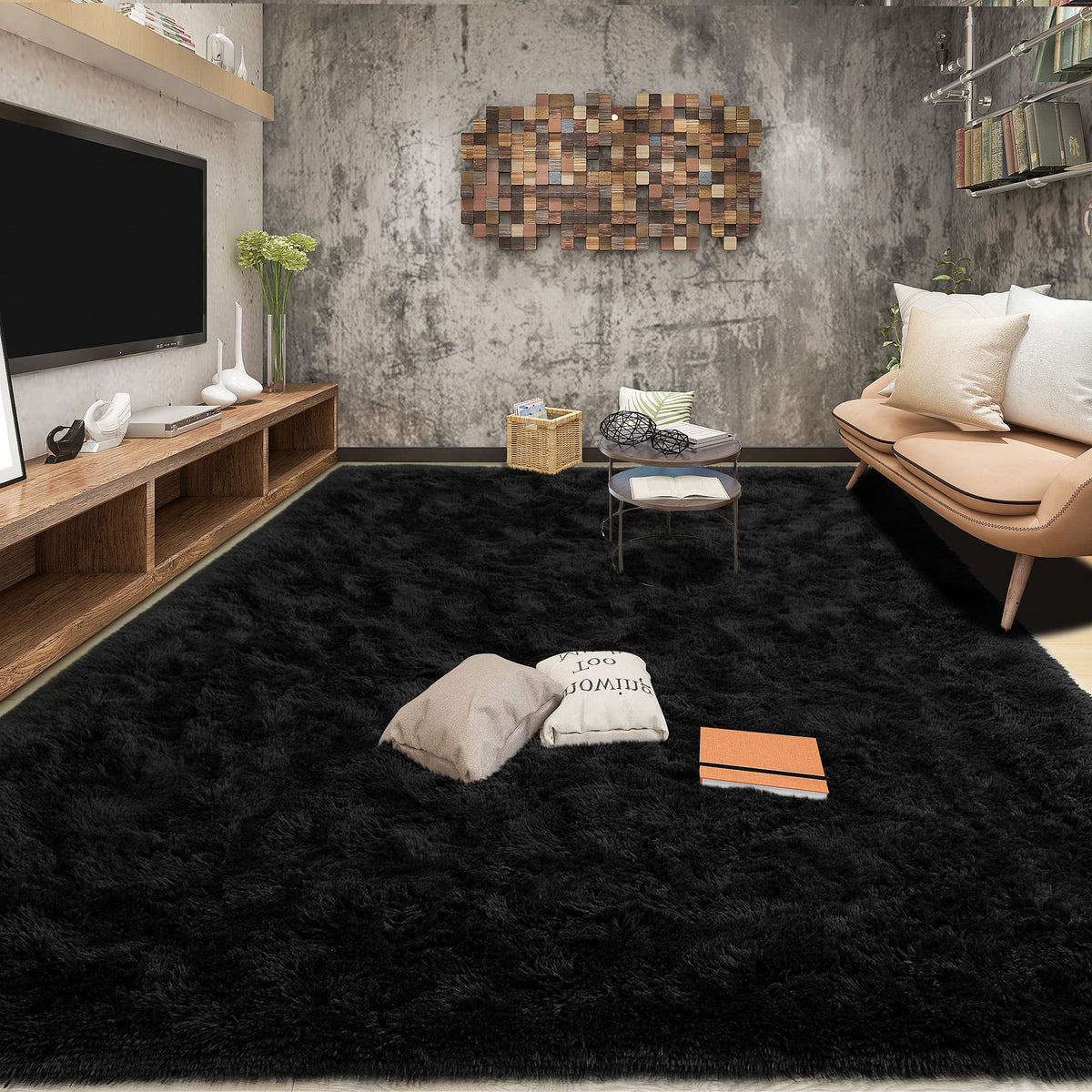 Tepook Black Soft Runner Rugs for Bedroom 2x6 ft with Rubber Backing
