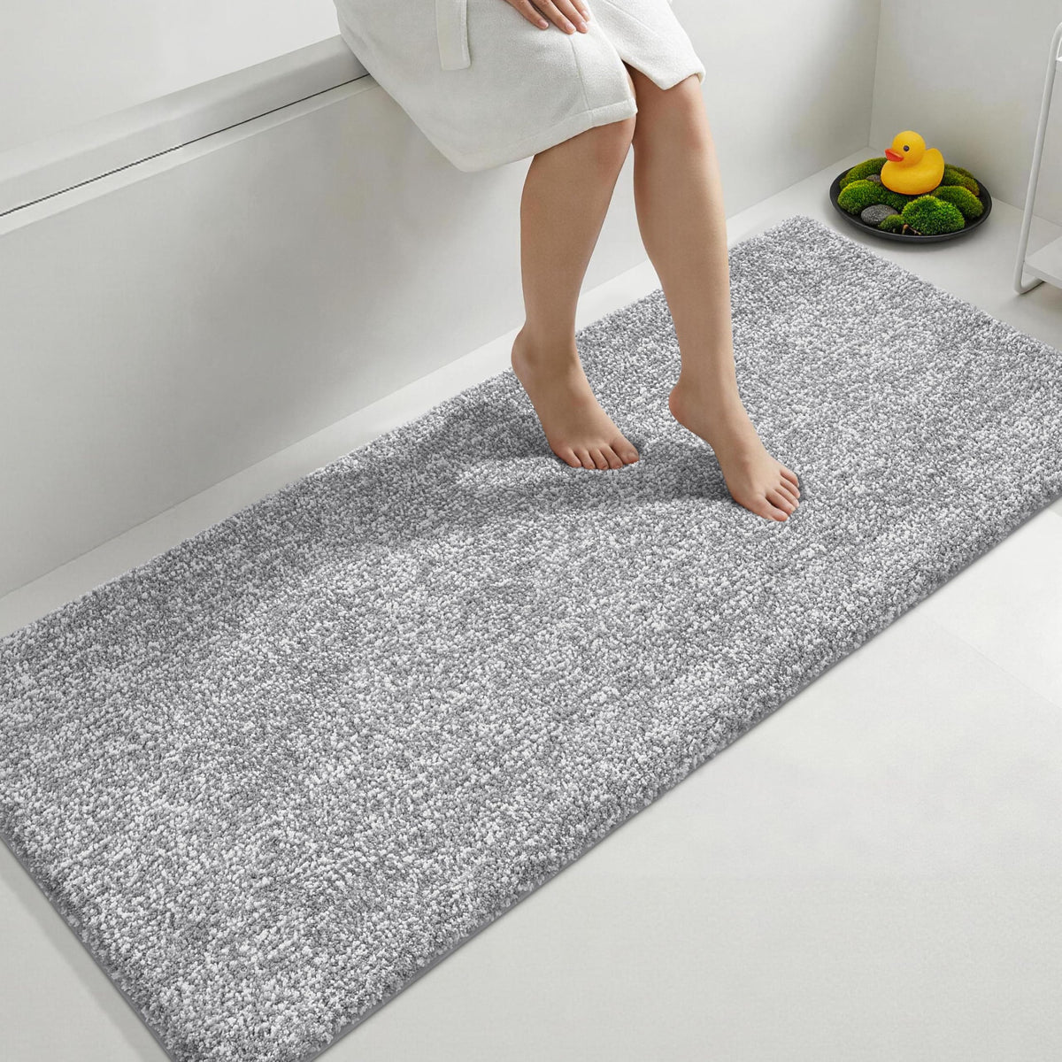 Yimobra Non Slip Machine Washable Bathroom Rug 24x17 Light Beige and White