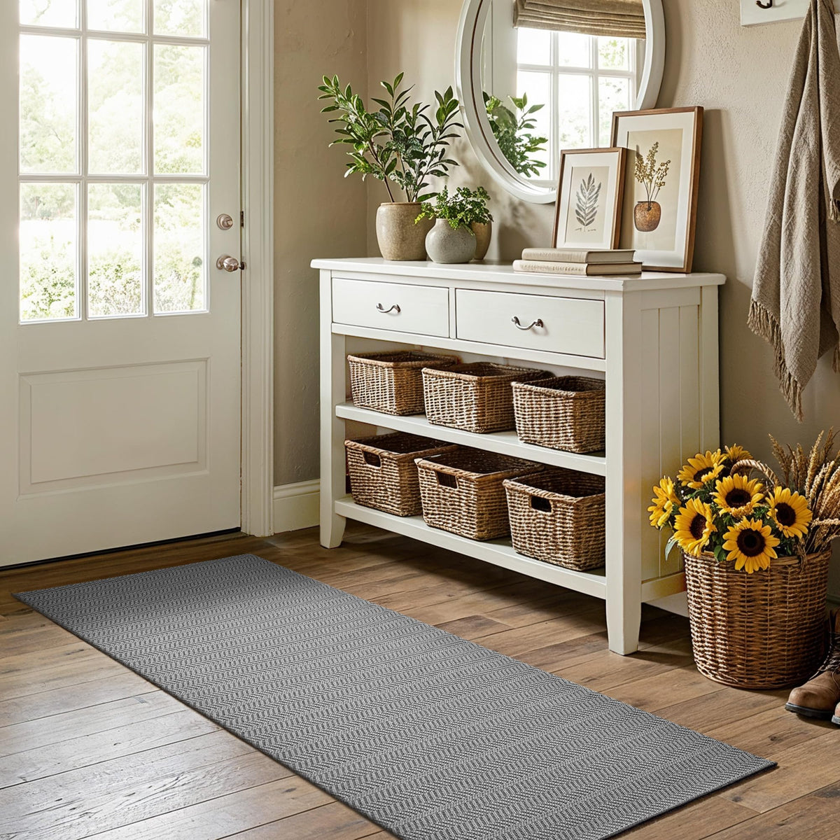 MatEssenz 2x4 ft Faux Linen Accent Rug, Washable Woven Textured Small Area Carpet for Bedside Porch, Slip Resistant Gel Backing Indoor Floor Mat for Bedroom Dorm, Khaki