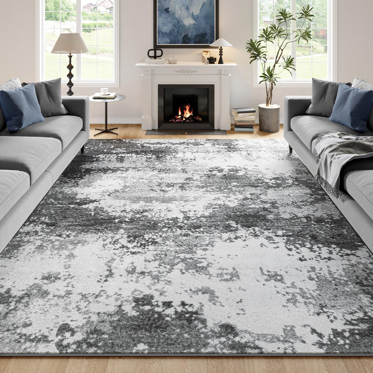 Entryway Rug 2x3 Grey Door Mat Indoor Entrance 24x36, Washable Small Throw Rugs for Kitchen Floor, Entry, Front Door, Bedroom Bedside, Non-Slip Low Pile Stain & Fade Resistant, Abstract Gray