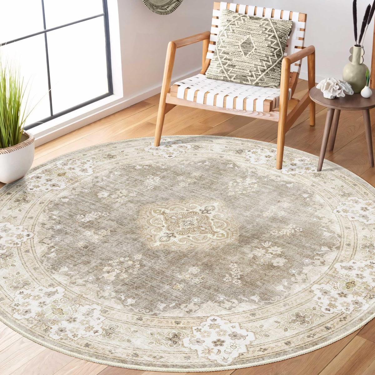 MUJOO Pink Rug 3x5 Washable,Boho Area Rugs Small Non Slip Low-Pile Floral