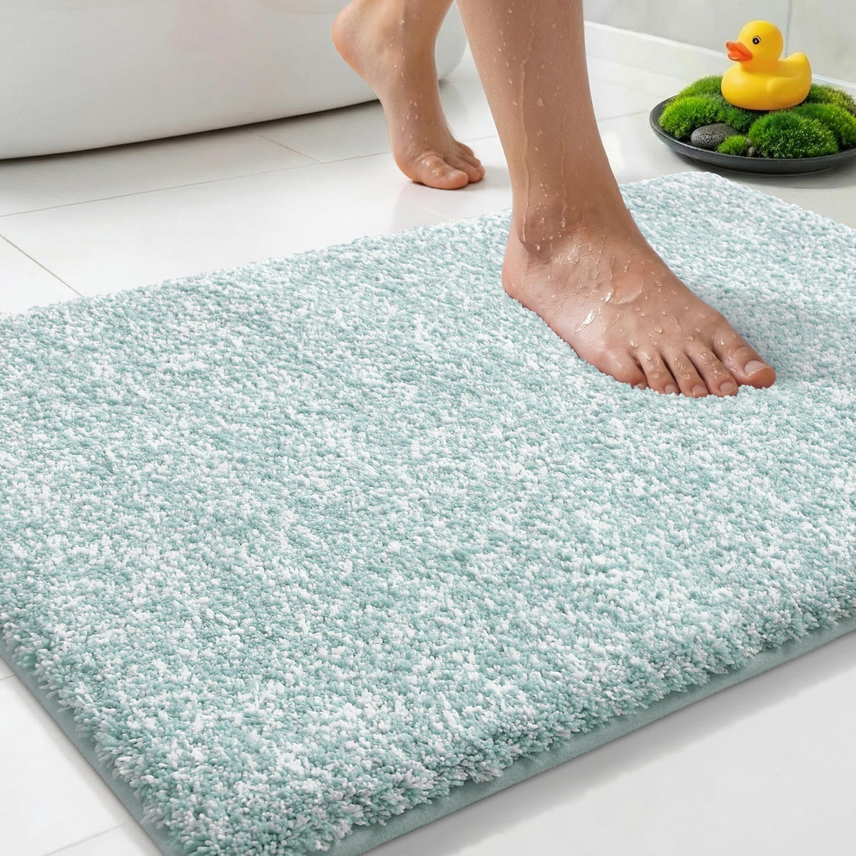 Yimobra Non Slip Machine Washable Bathroom Rug 24x17 Light Beige and White