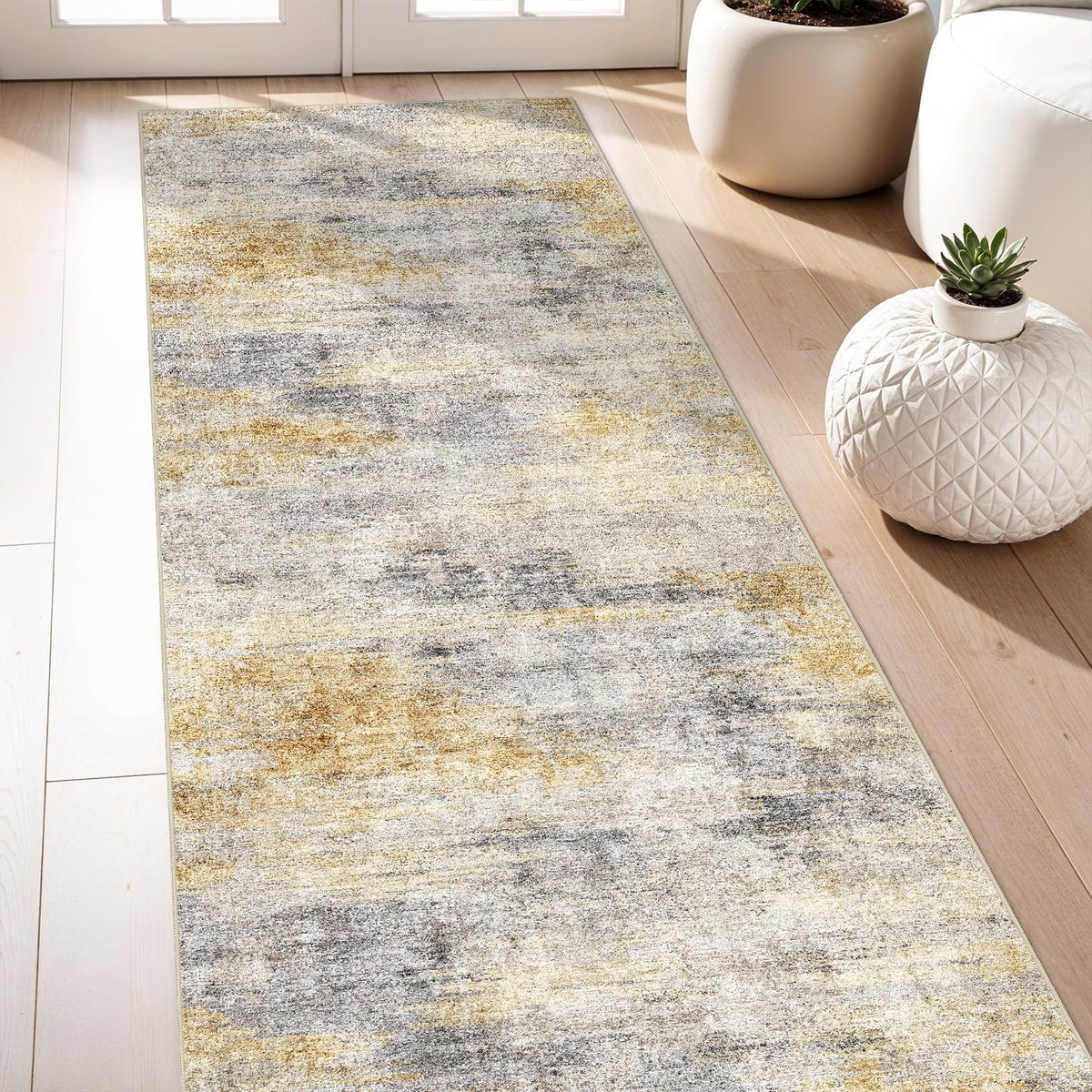 2x5 Runner Rug Washable Moroccan: Non Slip Kitchen Long Floor Mat Beige