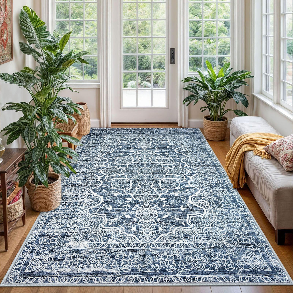 KUTA Entryway Rugs Indoor Washable Small Area Rug 2x3 Blue Entrance Carpet