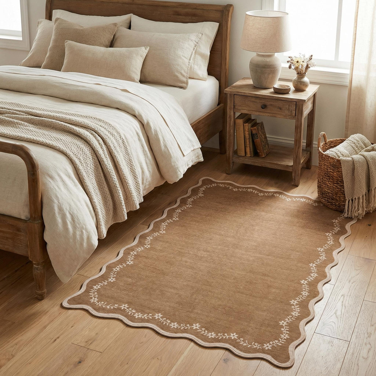 GarveeHome 3x5 Scalloped Washable Area Rug Non Slip Bedroom Entryway Rug