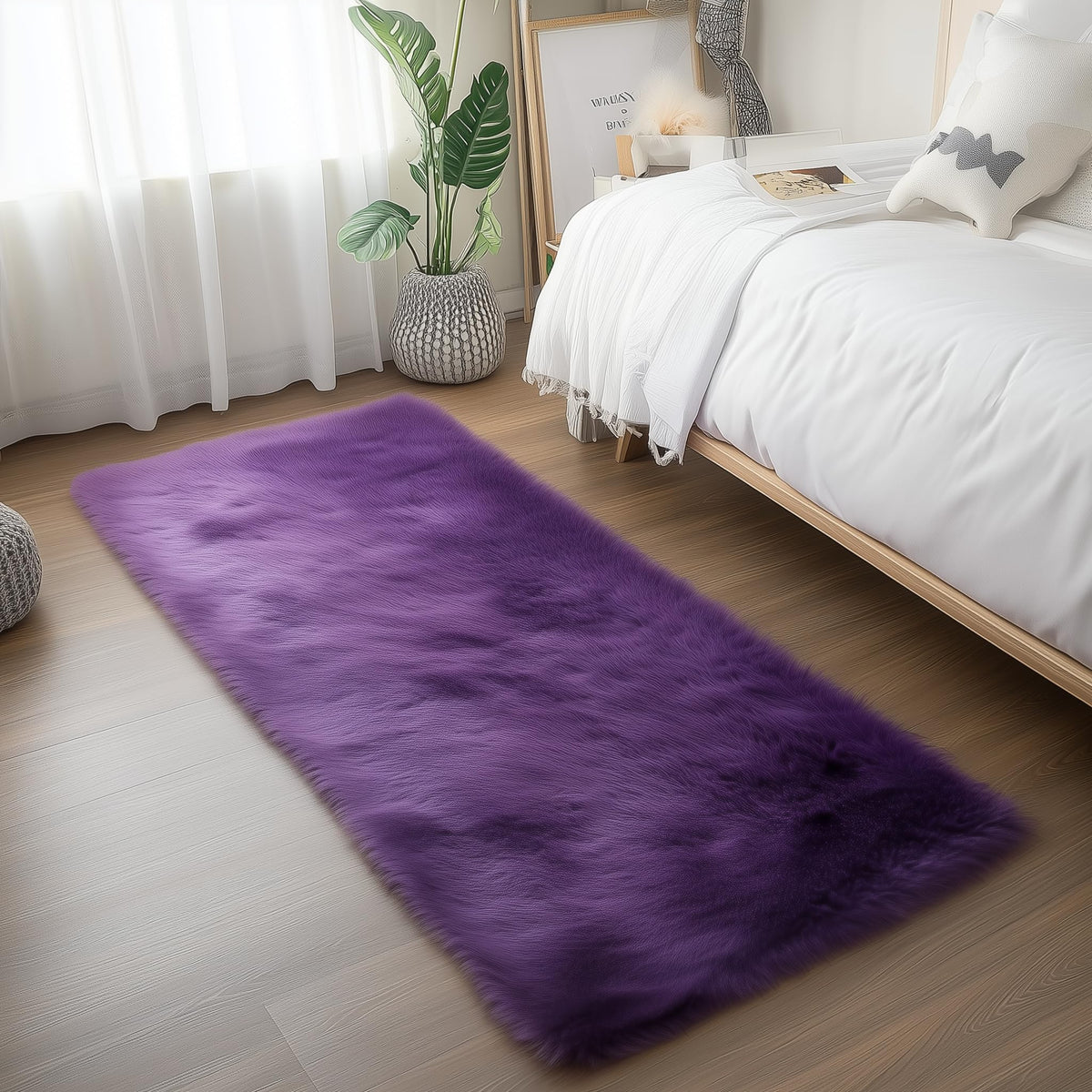Goolela White Fluffy Faux Fur Rug for Bedroom Faux Sheepskin Rug 2x3 White Fuzzy Furry Bedside Carpet Dining Room Playroom Dorm Small Washable Rectangle