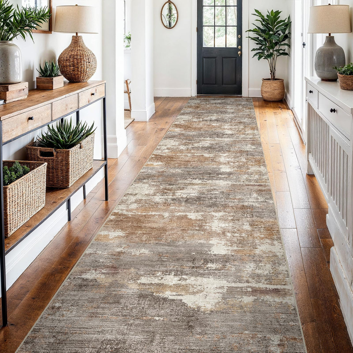 2x5 Runner Rug Washable Moroccan: Non Slip Kitchen Long Floor Mat Beige