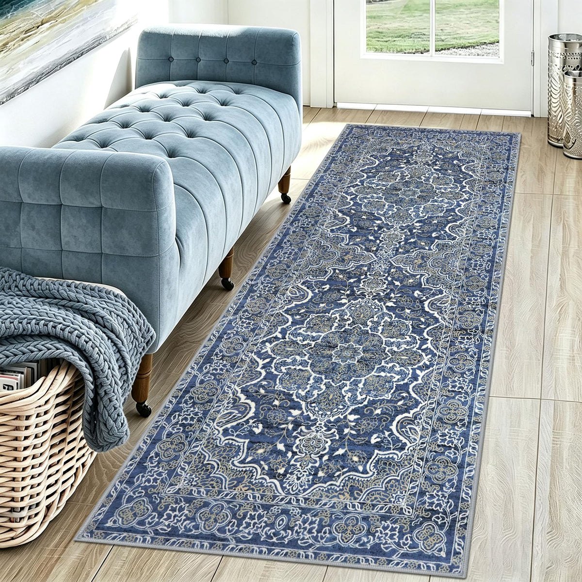 KUTA Entryway Rugs Indoor Washable Small Area Rug 2x3 Blue Entrance Carpet