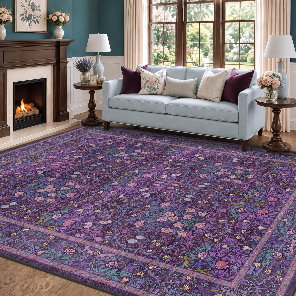 Washable Plum Purple Runner Rug 2x6 - Boho Rug Runner for Bathroom, Kitchen, Indoor Entryway, Low Pile Violet Carpet for Bedroom Bedside, Laundry Room, Hallway Mats for Floor, Stain Resistant