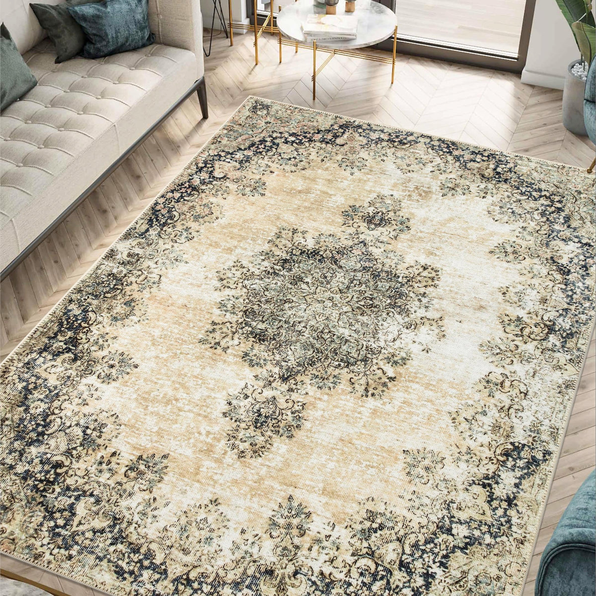 Keen Home Design Vintage Washable Entryway Rug, Non-Slip Low Pile, 2x3