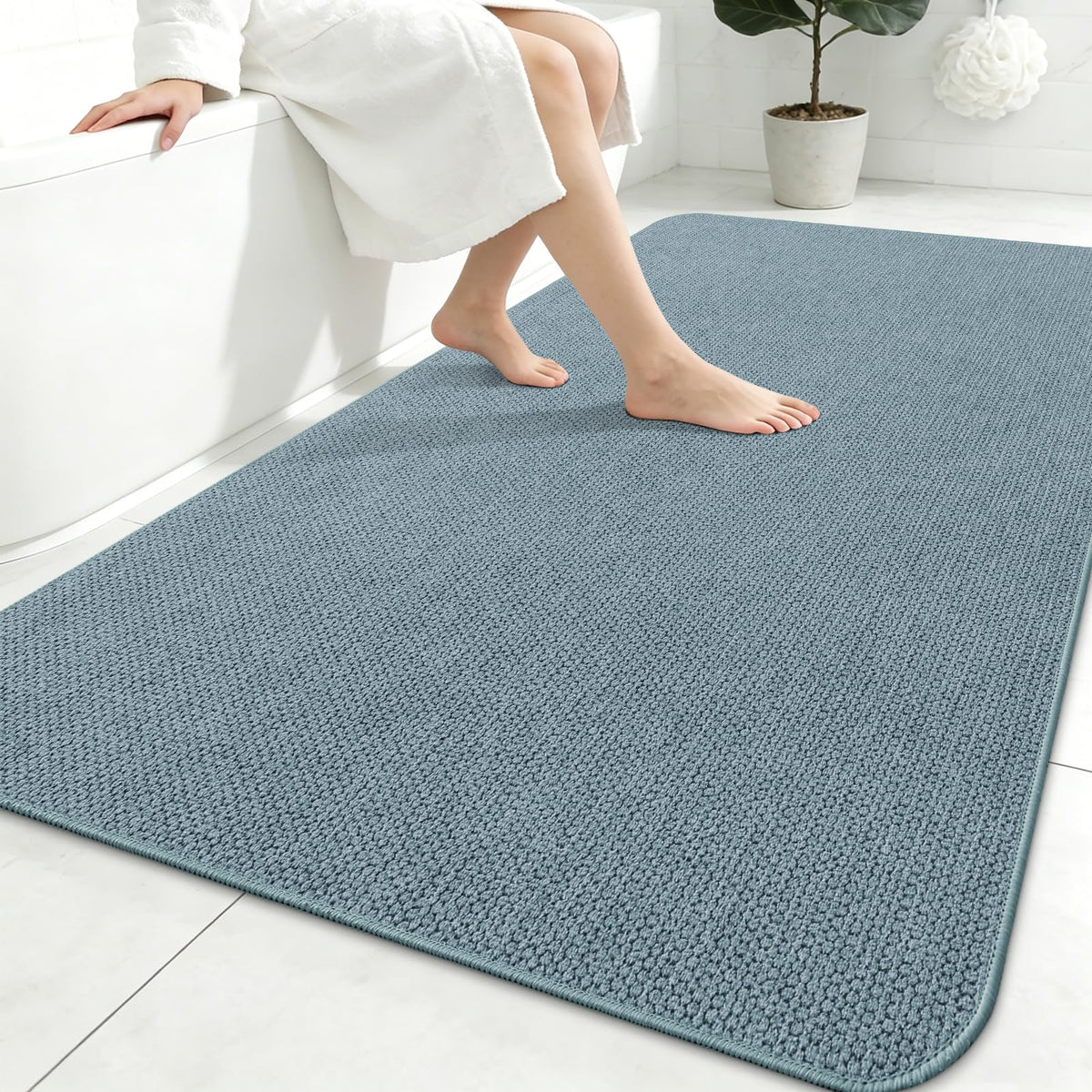 Smiry Ultra Thin Bath Mat 30X20, Non Slip Rubber Washable Bathroom Rugs