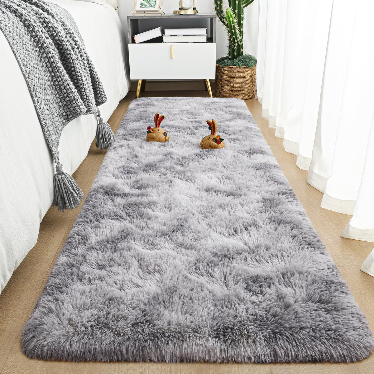 Tepook Black Soft Runner Rugs for Bedroom 2x6 ft with Rubber Backing