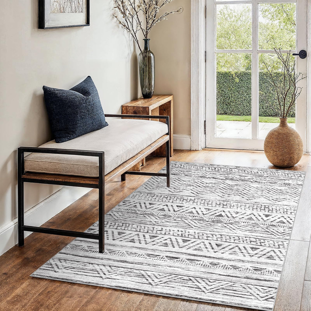2x5 Runner Rug Washable Moroccan: Non Slip Kitchen Long Floor Mat Beige
