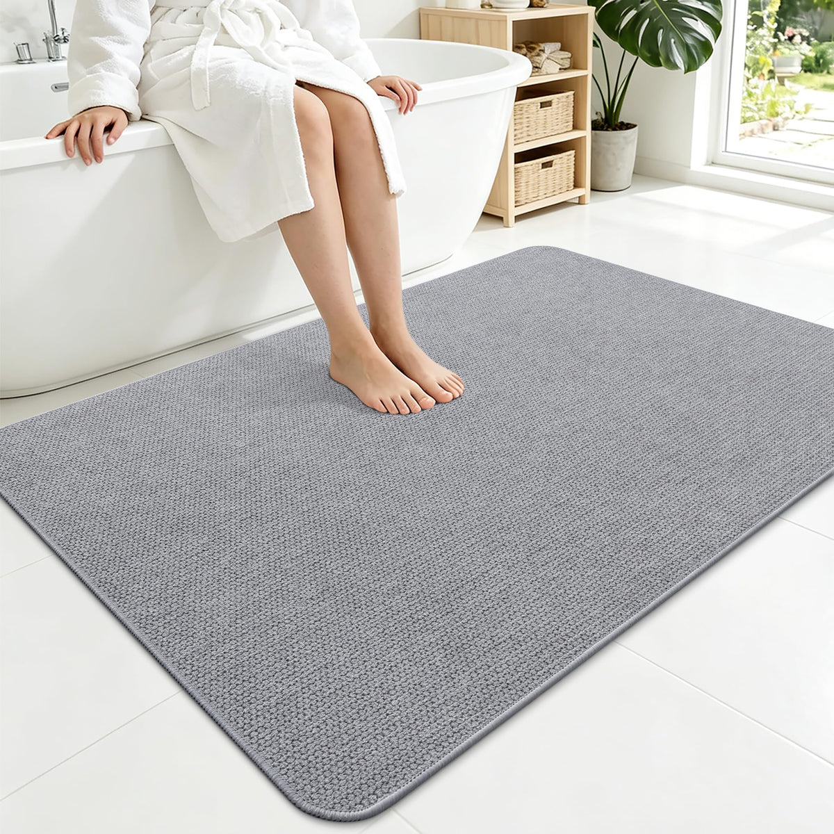Smiry Ultra Thin Bath Mat 30X20, Non Slip Rubber Washable Bathroom Rugs