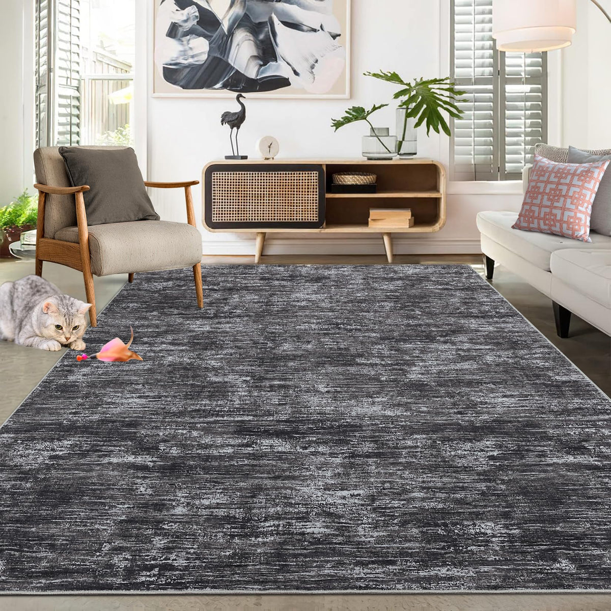 RUGSREAL Small Area Rug 2x3 Entryway Mat with Rubber Backing Stain Resistant Throw Carpet Modern Solid Color Bath Mat Contempowary Washable Rug for Living Room Bedroom Dining Room Kitchen, Beige 2x3