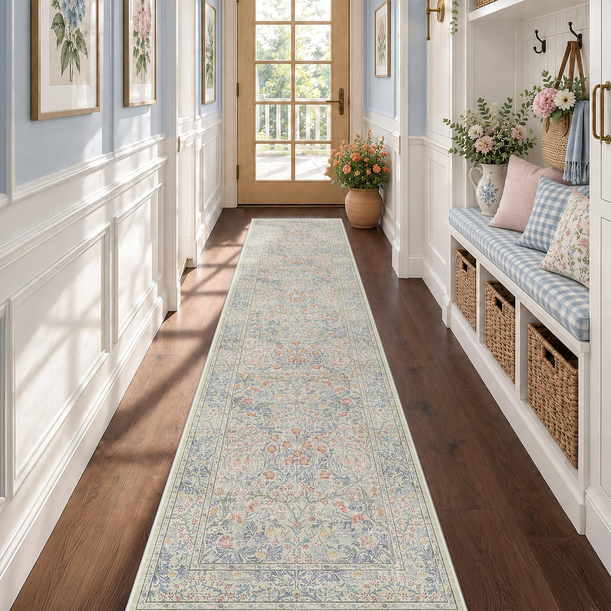 Washable Plum Purple Runner Rug 2x6 - Boho Rug Runner for Bathroom, Kitchen, Indoor Entryway, Low Pile Violet Carpet for Bedroom Bedside, Laundry Room, Hallway Mats for Floor, Stain Resistant
