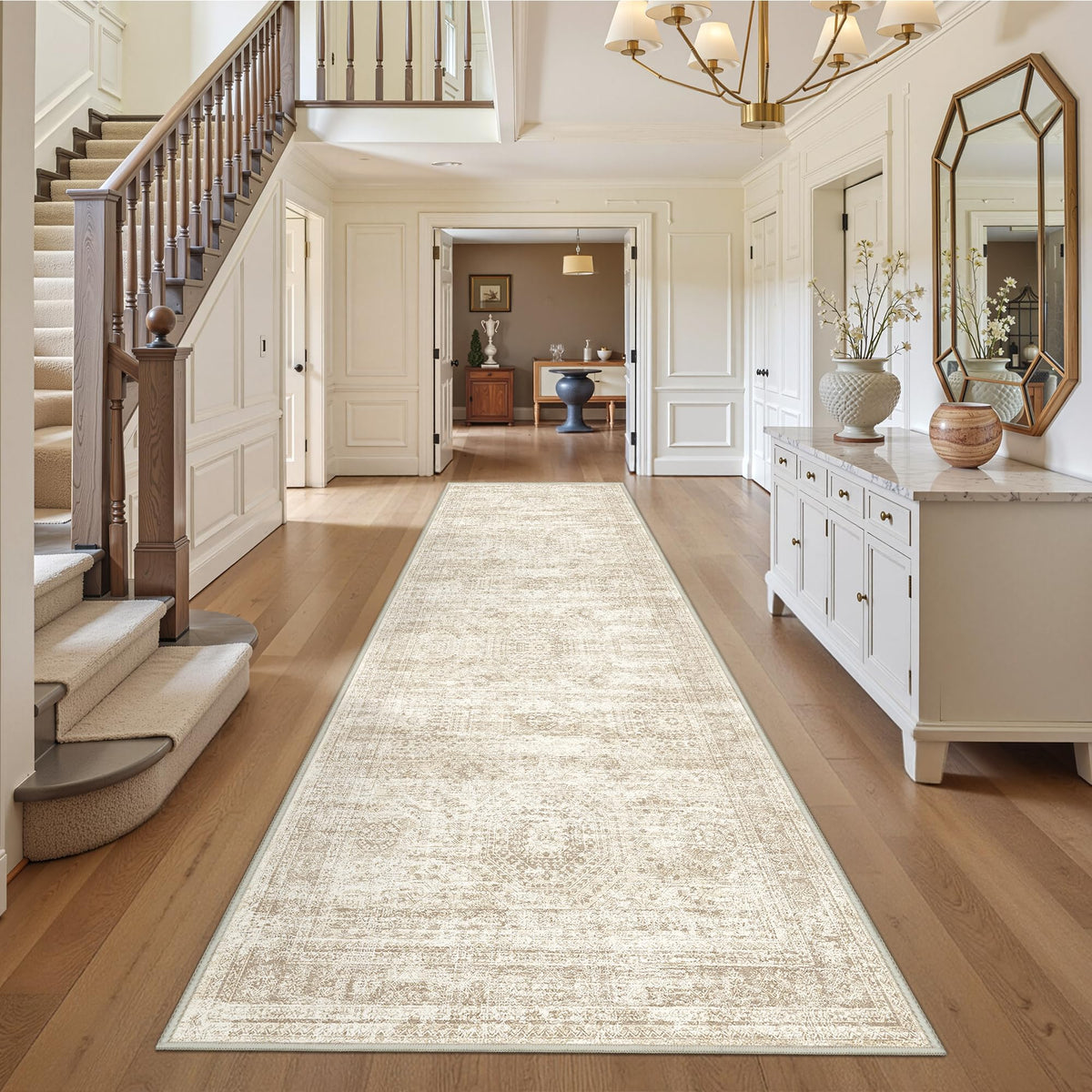 2x8 Runner Rug Non Slip,Washable Hallway Runner Rug,Beige