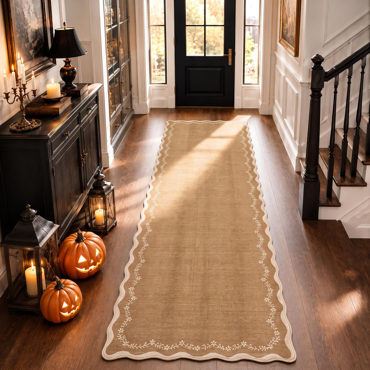 GarveeHome 3x5 Scalloped Washable Area Rug Non Slip Bedroom Entryway Rug