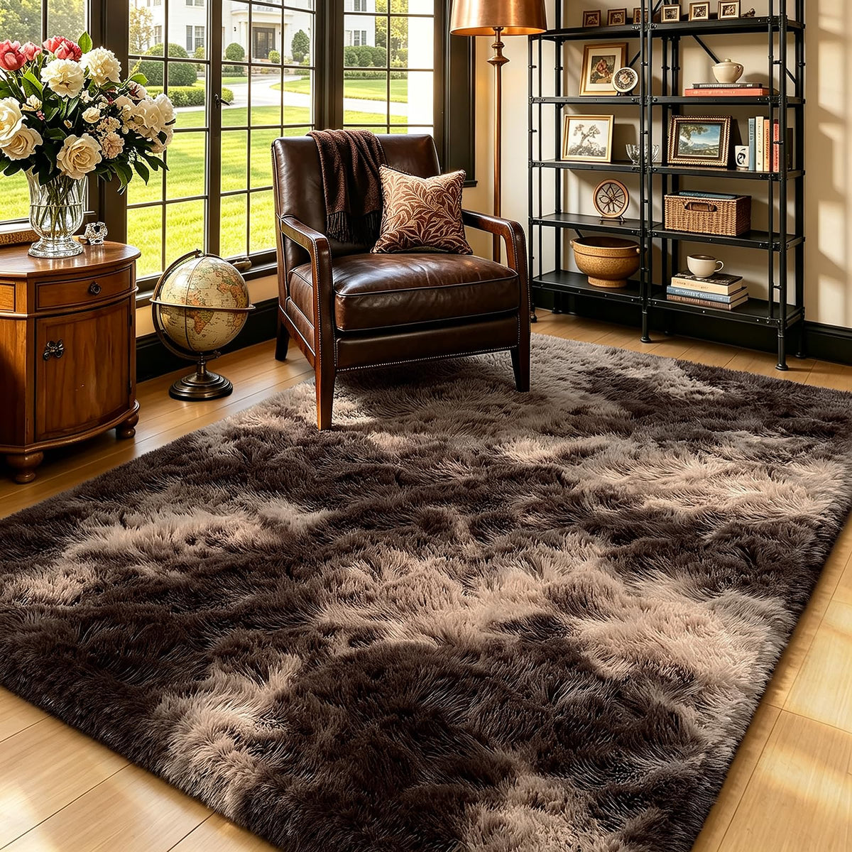Beige 2x4 Area Rugs for Bedroom, Fluffy Shag Rug Small Rug Bedside Carpet