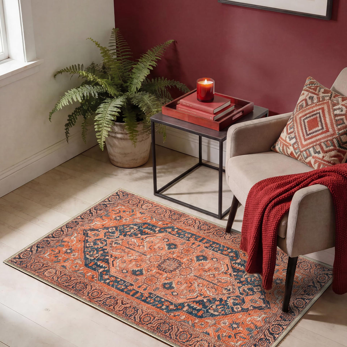 Keen Home Design Vintage Washable Entryway Rug, Non-Slip Low Pile, 2x3