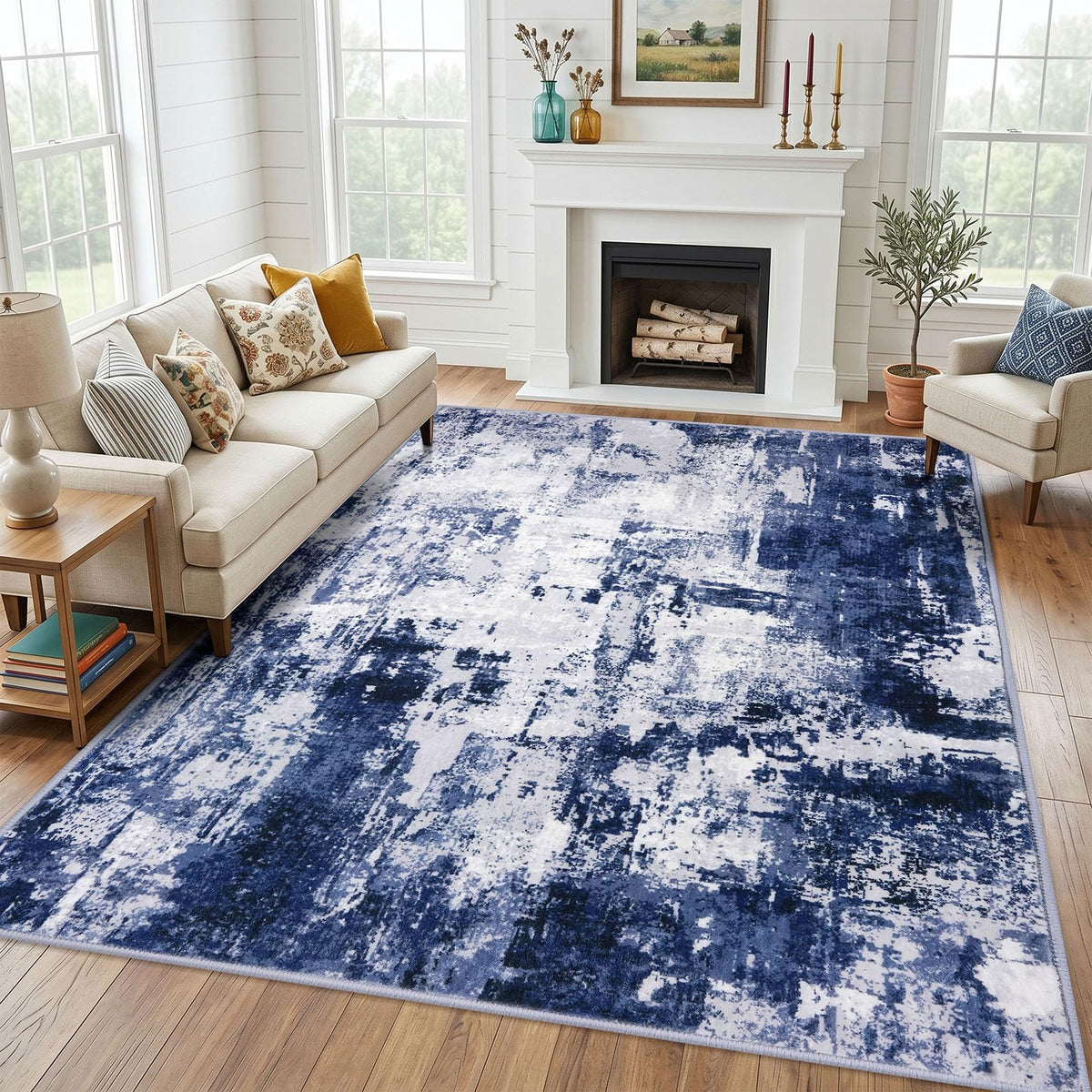 KOZYFLY Abstract Rugs for Entryway 2x3 Washable Small Area Rug Grey-Blue